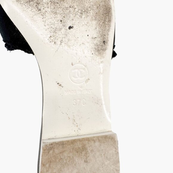 Chanel CC Flat Mule Slide Sandals EU 37 US 6-6.5 Black Knit Fabric Logo Slipper - Picture 11 of 12